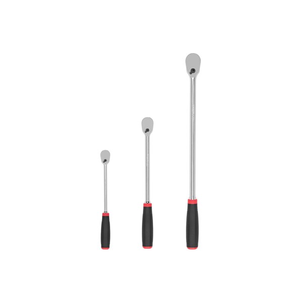 1/4, 3/8, 1/2 Inch Drive Comfort Grip Long Ratchet Set, 3-Piece (9, 12, 18 in.)